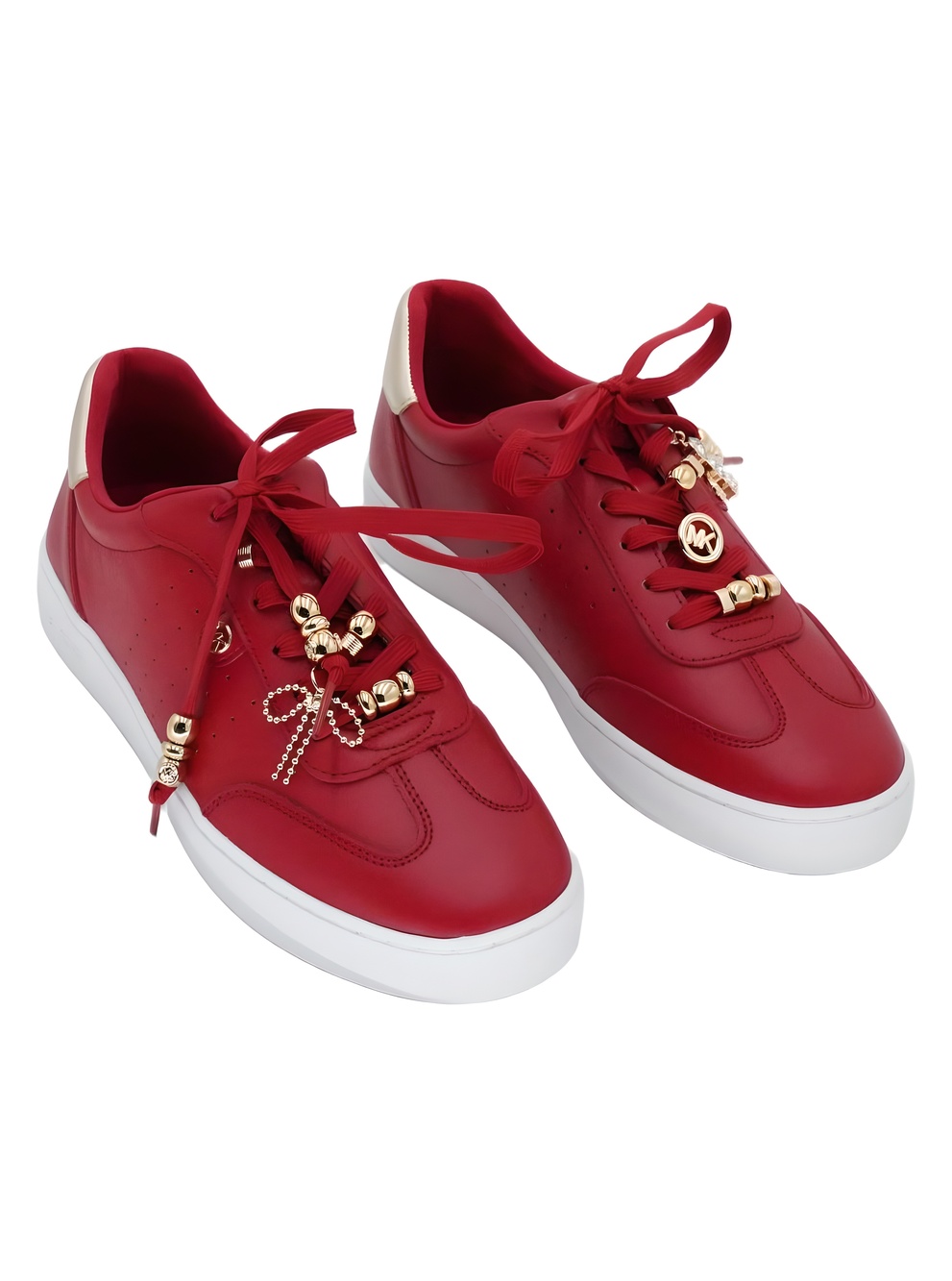 Michael Kors Scotty Red Leather Lace-Up Sneakers with Gold Charms Size 9.5M